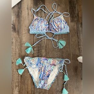 Victorias Secret 34A Paisley Tassle Push-up Bikini